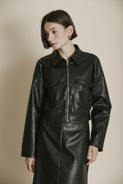 Black Vegan Leather Cropped Jacket