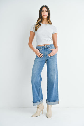 Dark Denim Cuffed Palazzo Jean