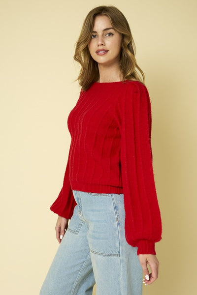 Red Ribbed Pointelle Sweater