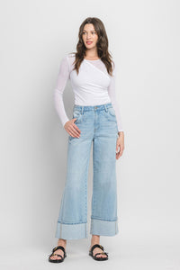 Streamlined Super High Rise Cuffed Baggy Wide Denim