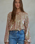 Mauve Multi High Neck Sequin Top