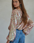 Mauve Multi High Neck Sequin Top