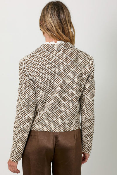 Ivory & Toffee Knit Jacquard Cropped Jacket