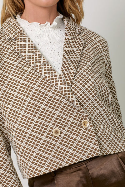 Ivory & Toffee Knit Jacquard Cropped Jacket