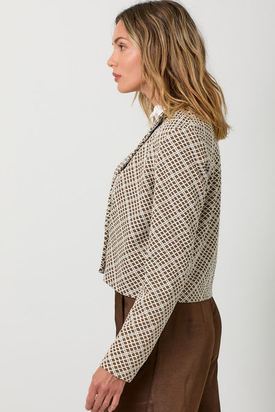 Ivory & Toffee Knit Jacquard Cropped Jacket