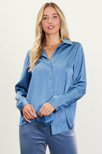 Dusty Blue Hot Fix Button Up