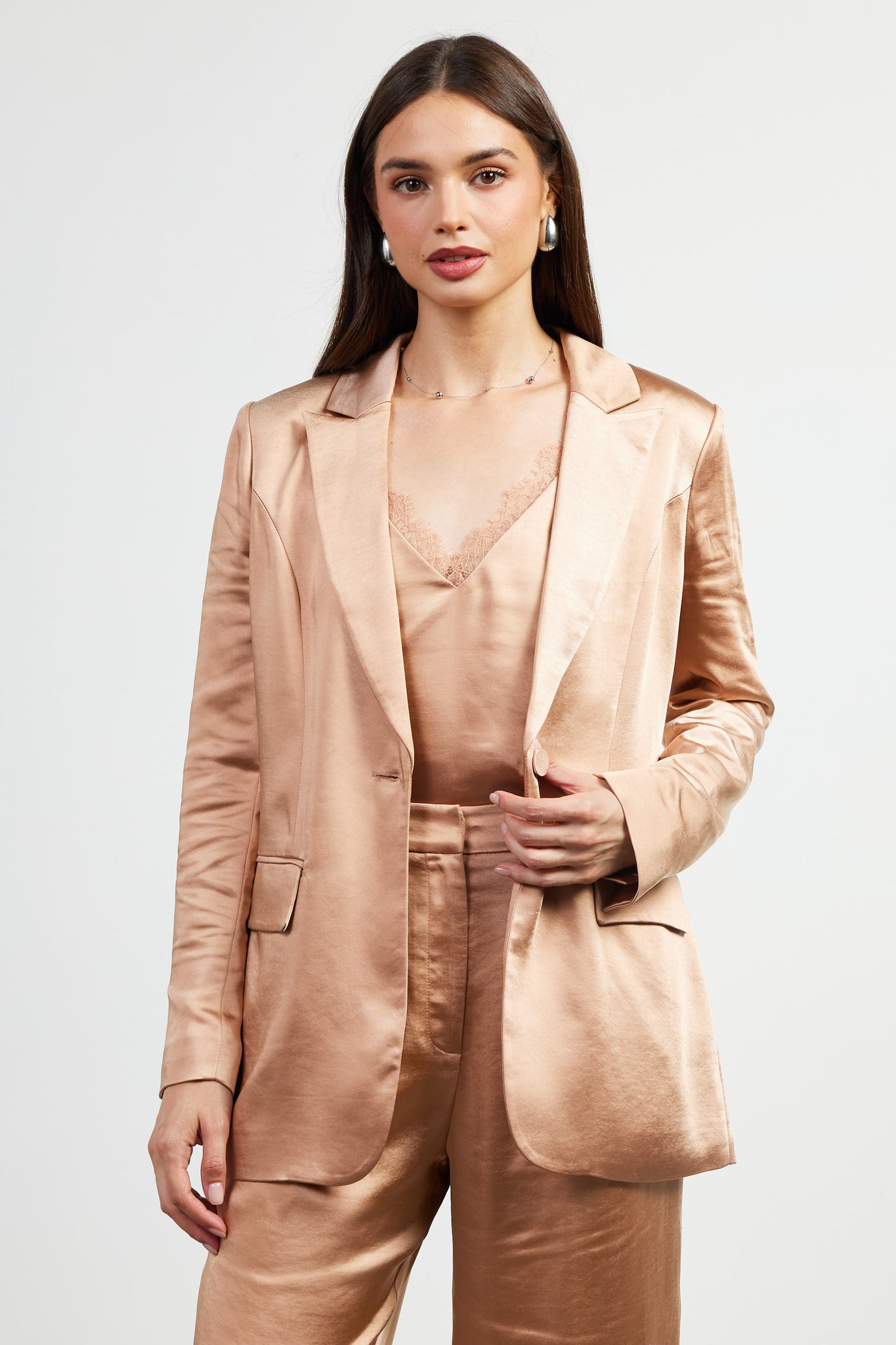 Almond Isabella Satin Blazer