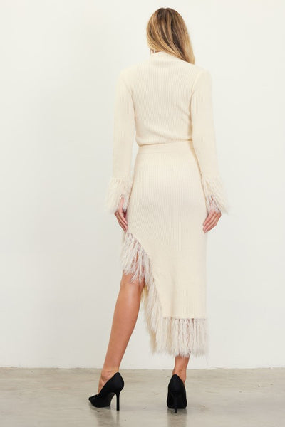 Cream Feathered Fringe Tame Skirt