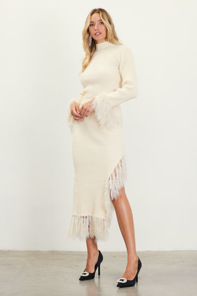 Cream Feathered Fringe Tame Sweater