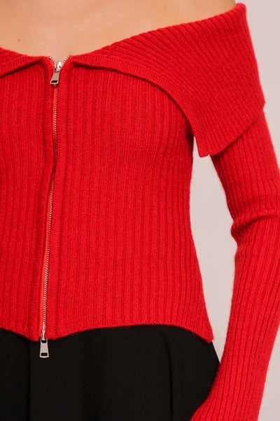 Red Elowen Zip Cardigan