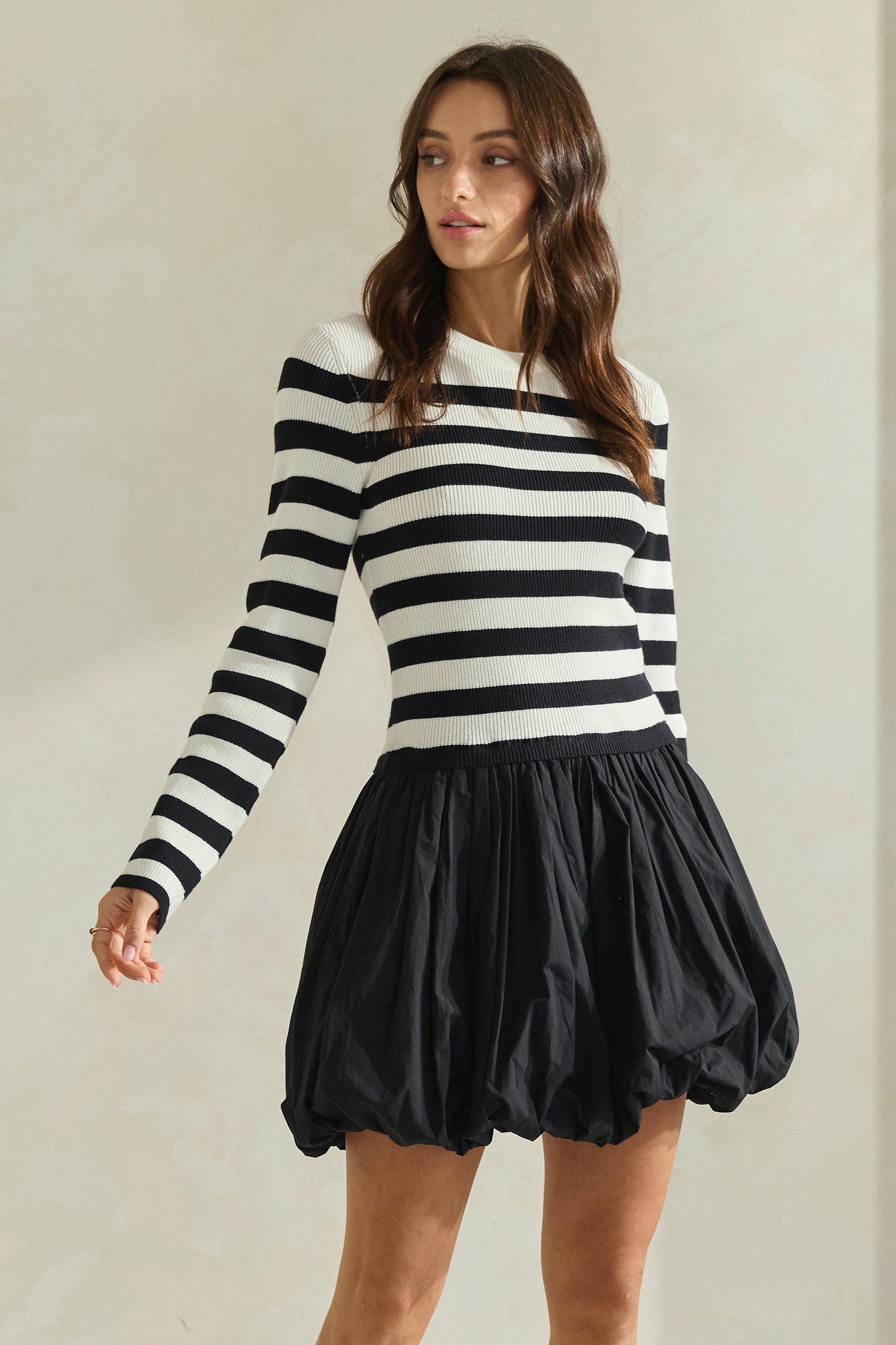 Ivory &amp; Black Stripe Adria Dress