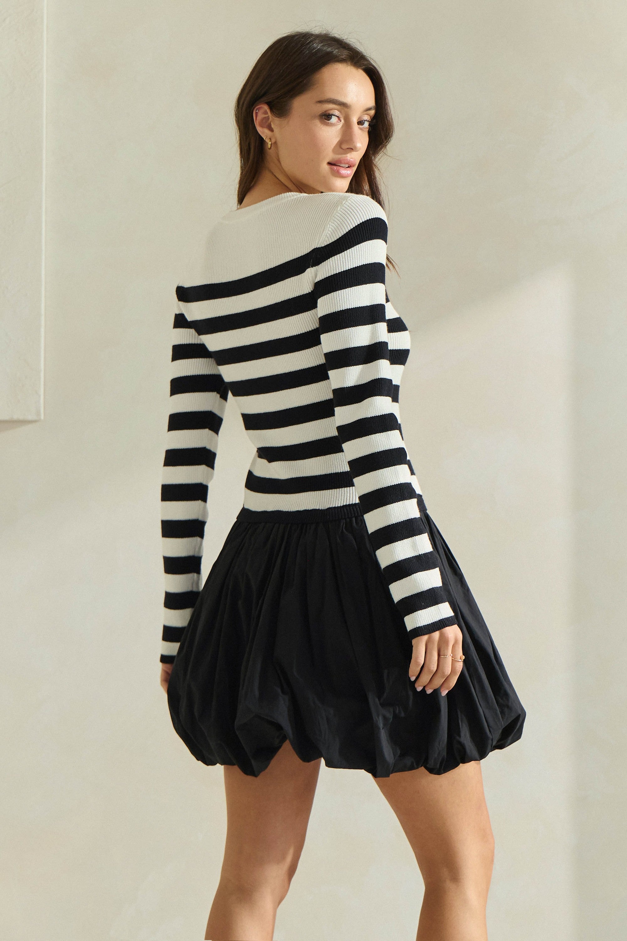 Ivory &amp; Black Stripe Adria Dress