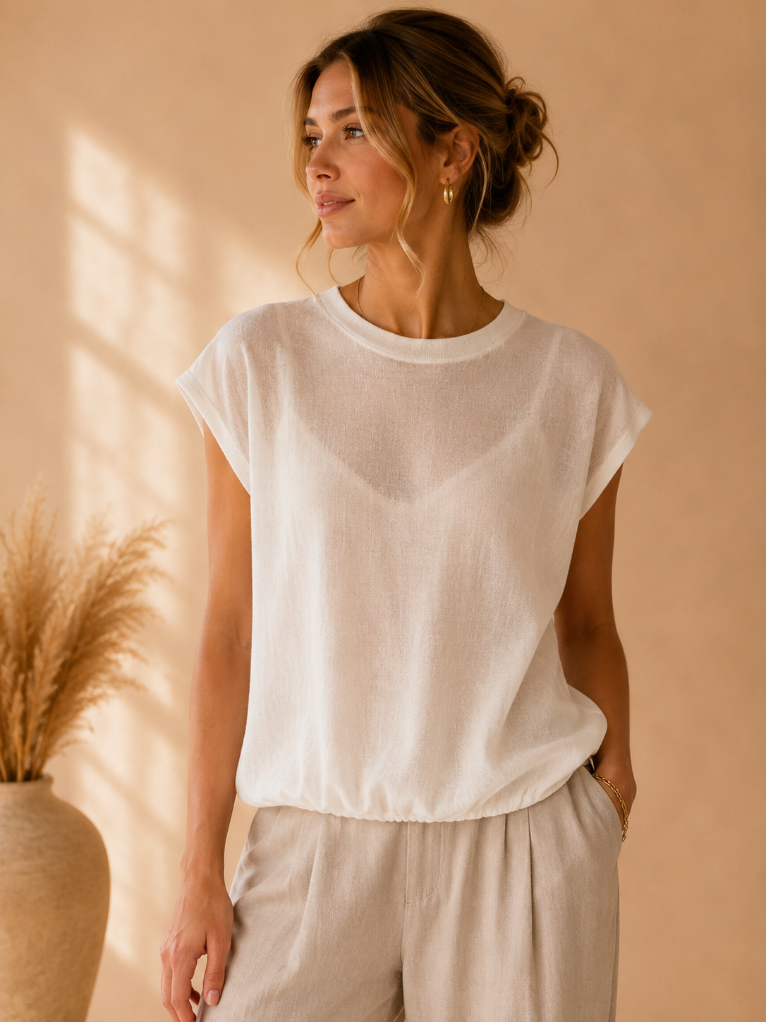 White Natalie Sheer Bubble Sweater Top