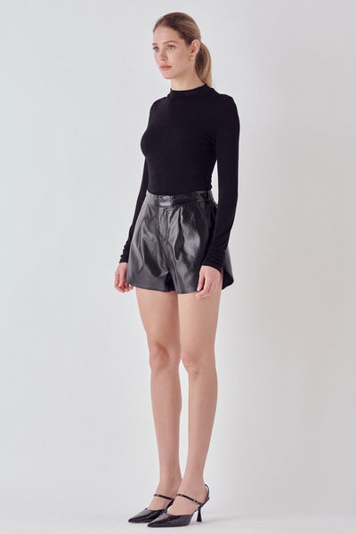 Black Sheen Stretch Long Sleeve Top