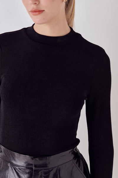 Black Sheen Stretch Long Sleeve Top