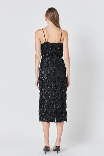 Black Diagonal Sequins Slip Dress