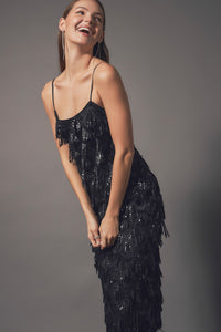 Black Diagonal Sequins Slip Dress