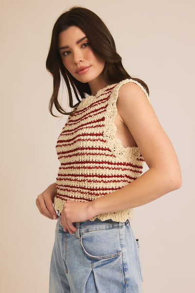 White & Red Striped Megan Vest