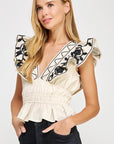 Off White Embroidered Lauren Top