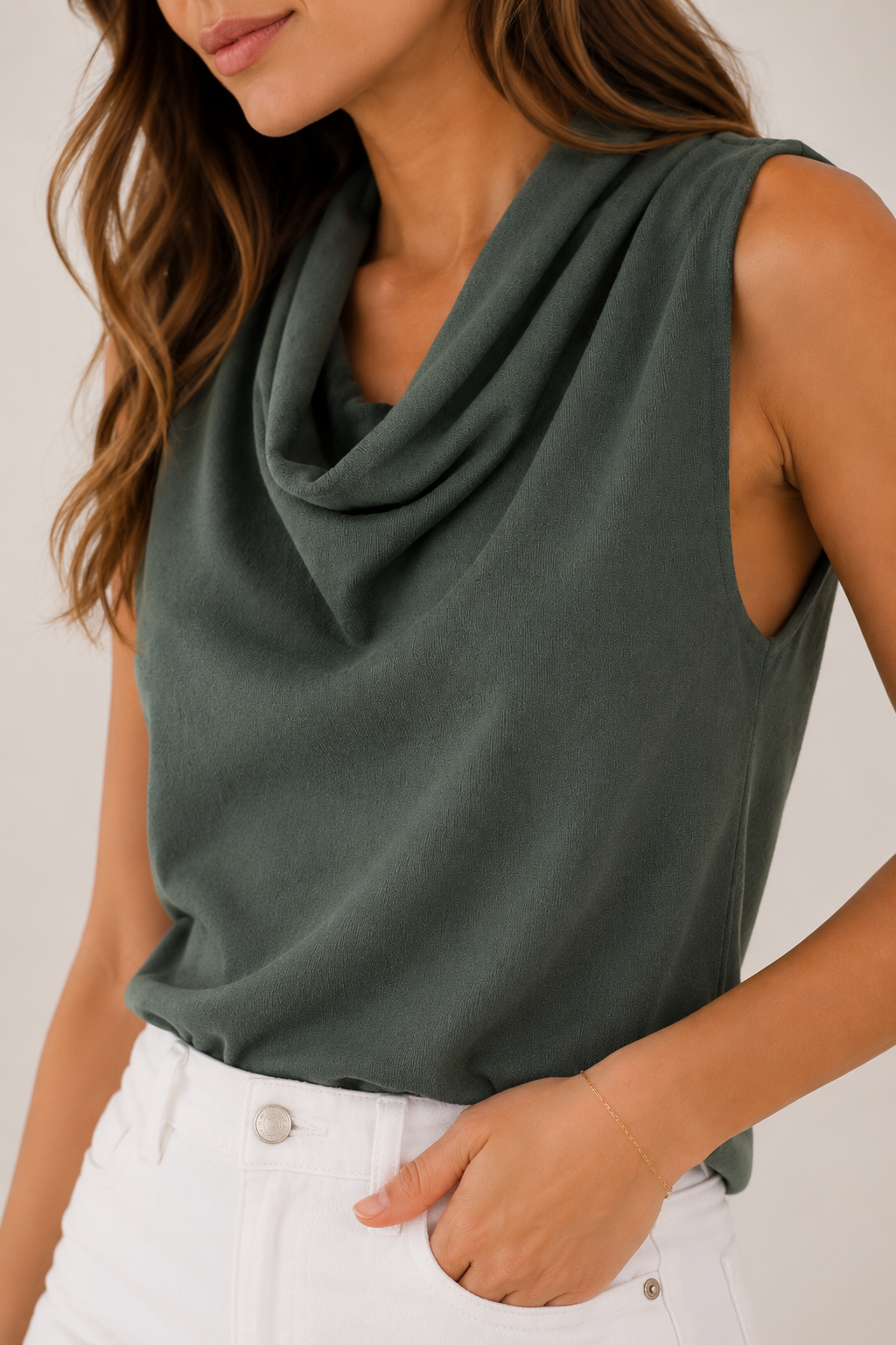 Deep Forest Cowl Neck Knit Tank