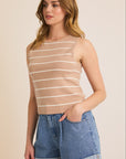 Taupe & White Stripe Corey Tank