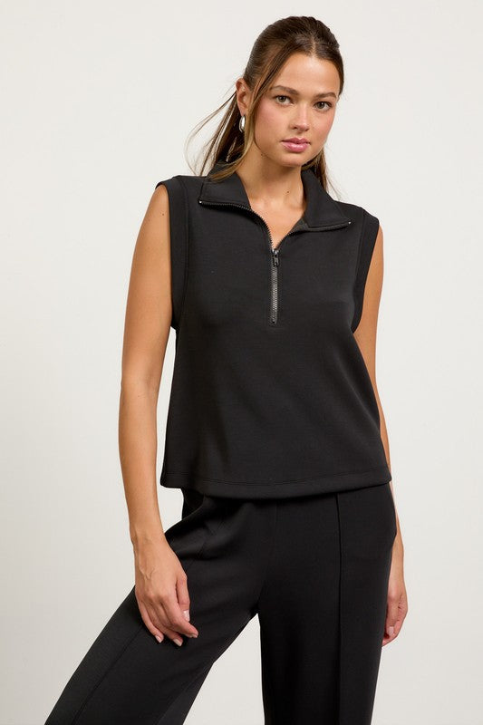 Black Soft Modal Half Zip Top