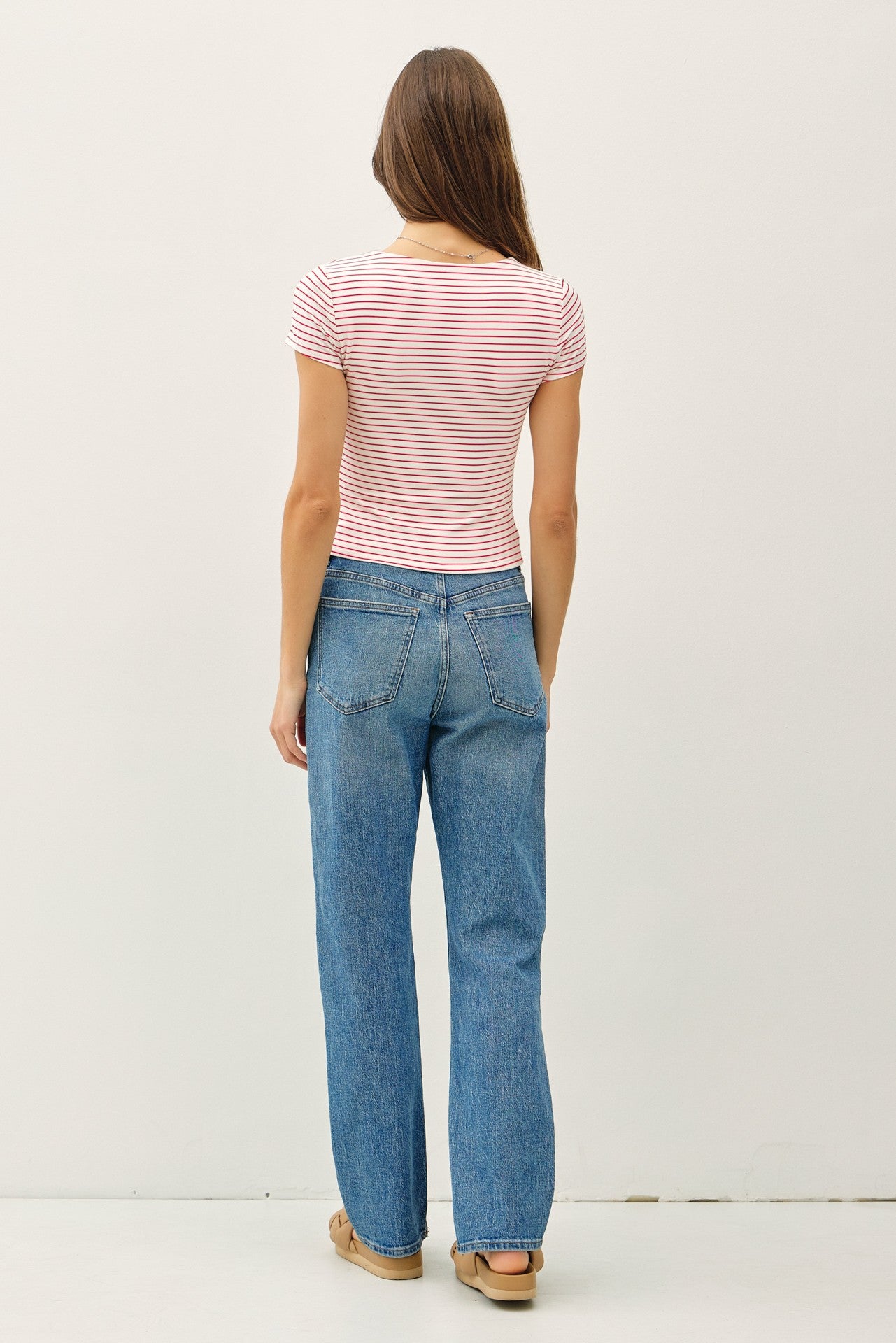Cherry Striped Square Neck Top