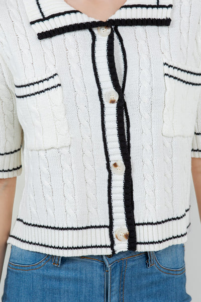 Ivory Collar Half Sleeve Cardigan