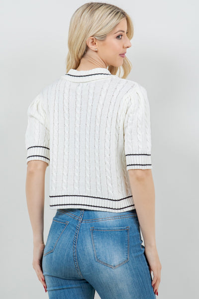 Ivory Collar Half Sleeve Cardigan