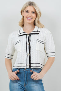 Ivory Collar Half Sleeve Cardigan