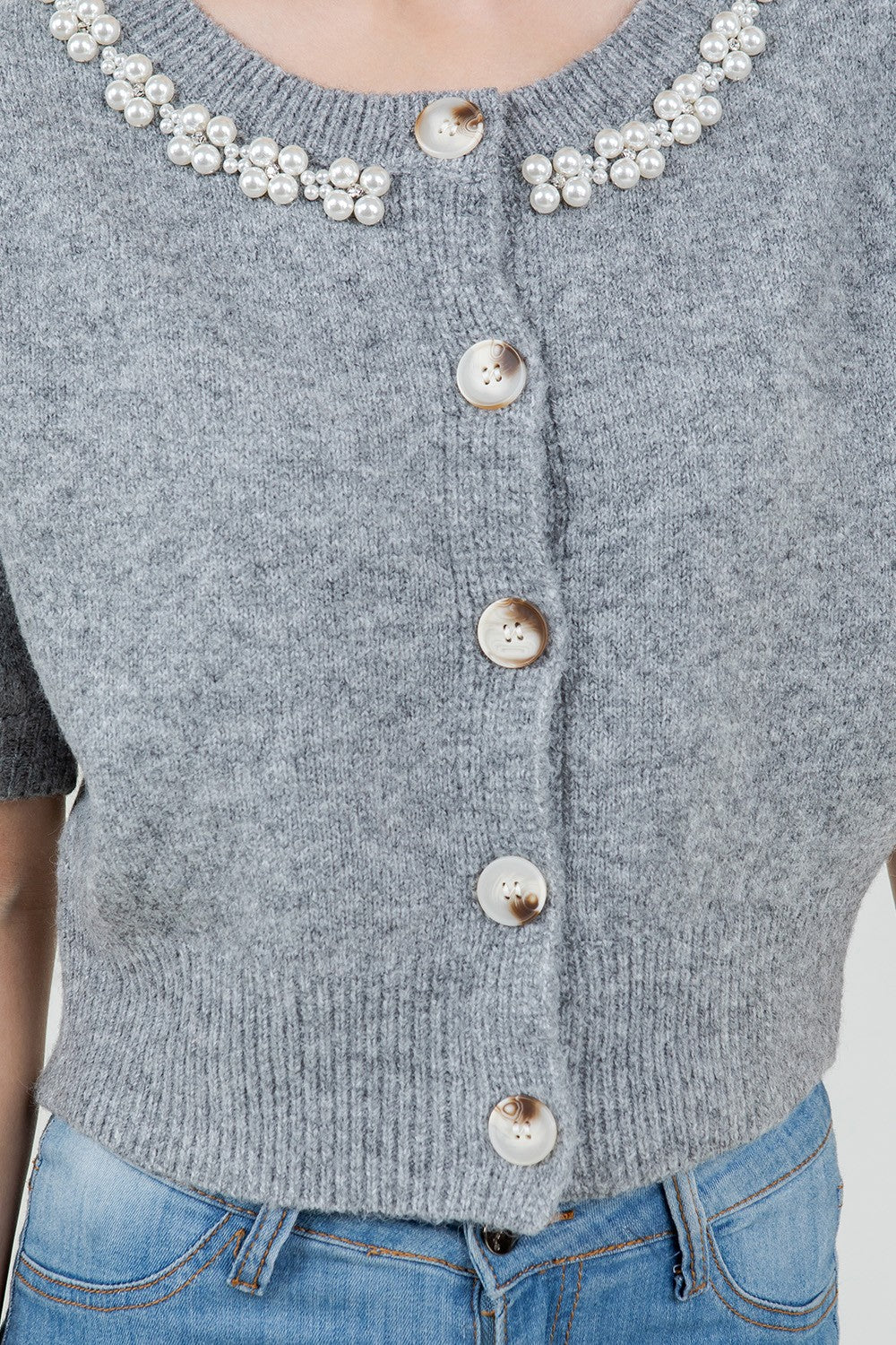 Grey Pretty Pearl Cardigan