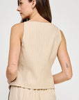 Taupe Contrast Piping Button Down Linen Vest