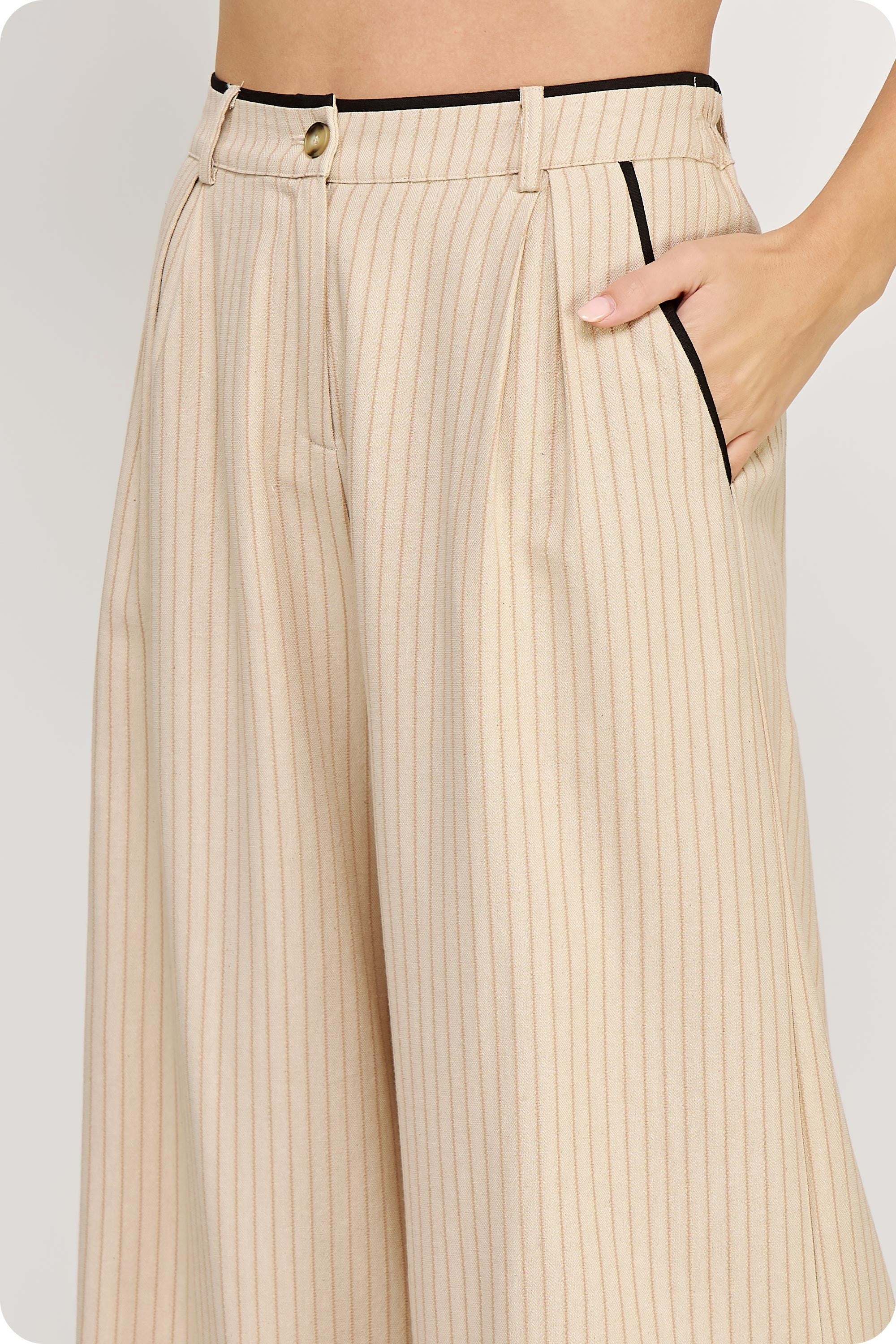 Taupe Contrast Pip Linen Pants