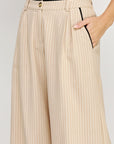 Taupe Contrast Pip Linen Pants