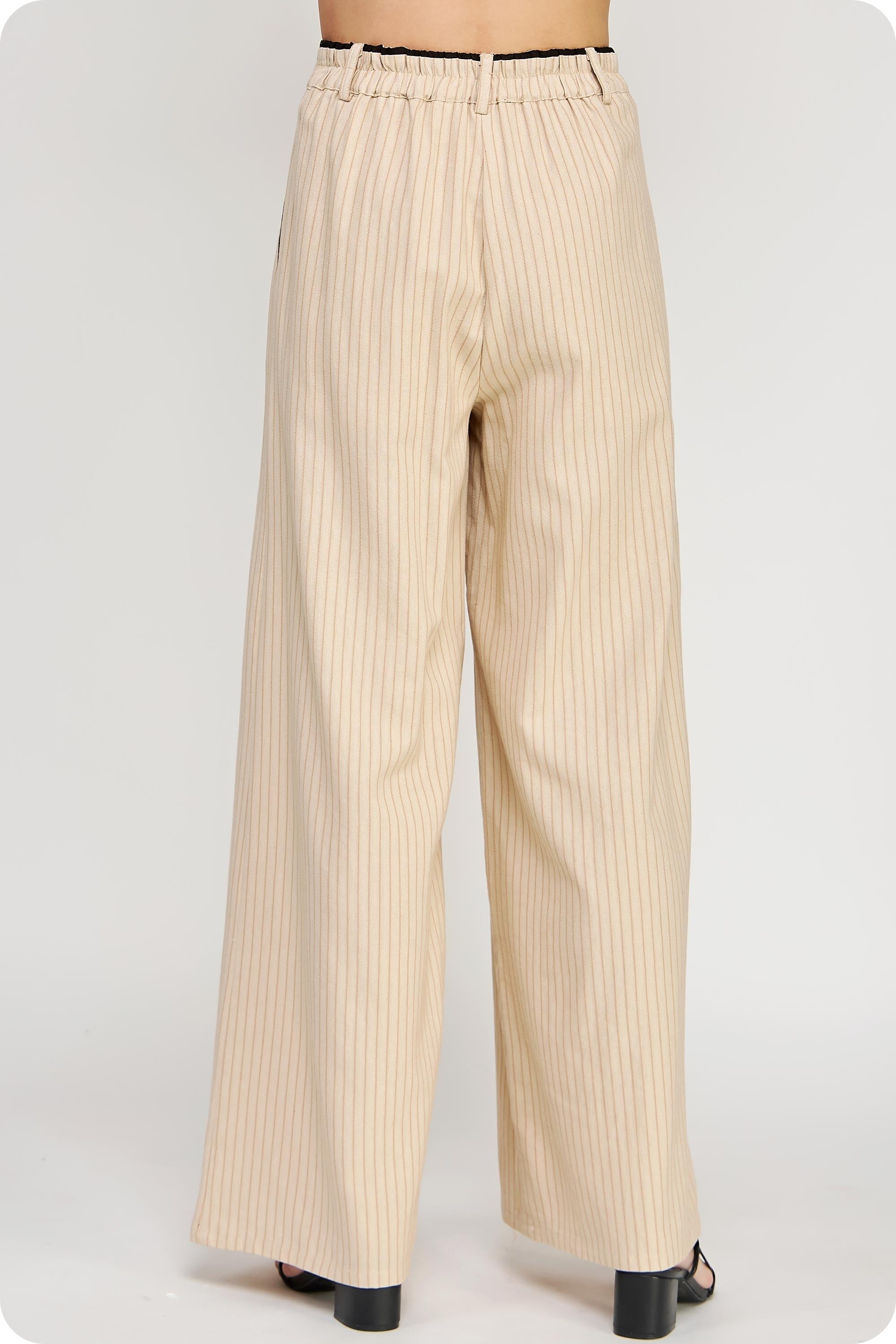 Taupe Contrast Pip Linen Pants