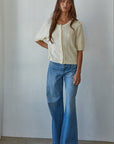 Cream Pearl Button Cardigan Top