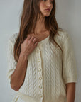 Cream Pearl Button Cardigan Top