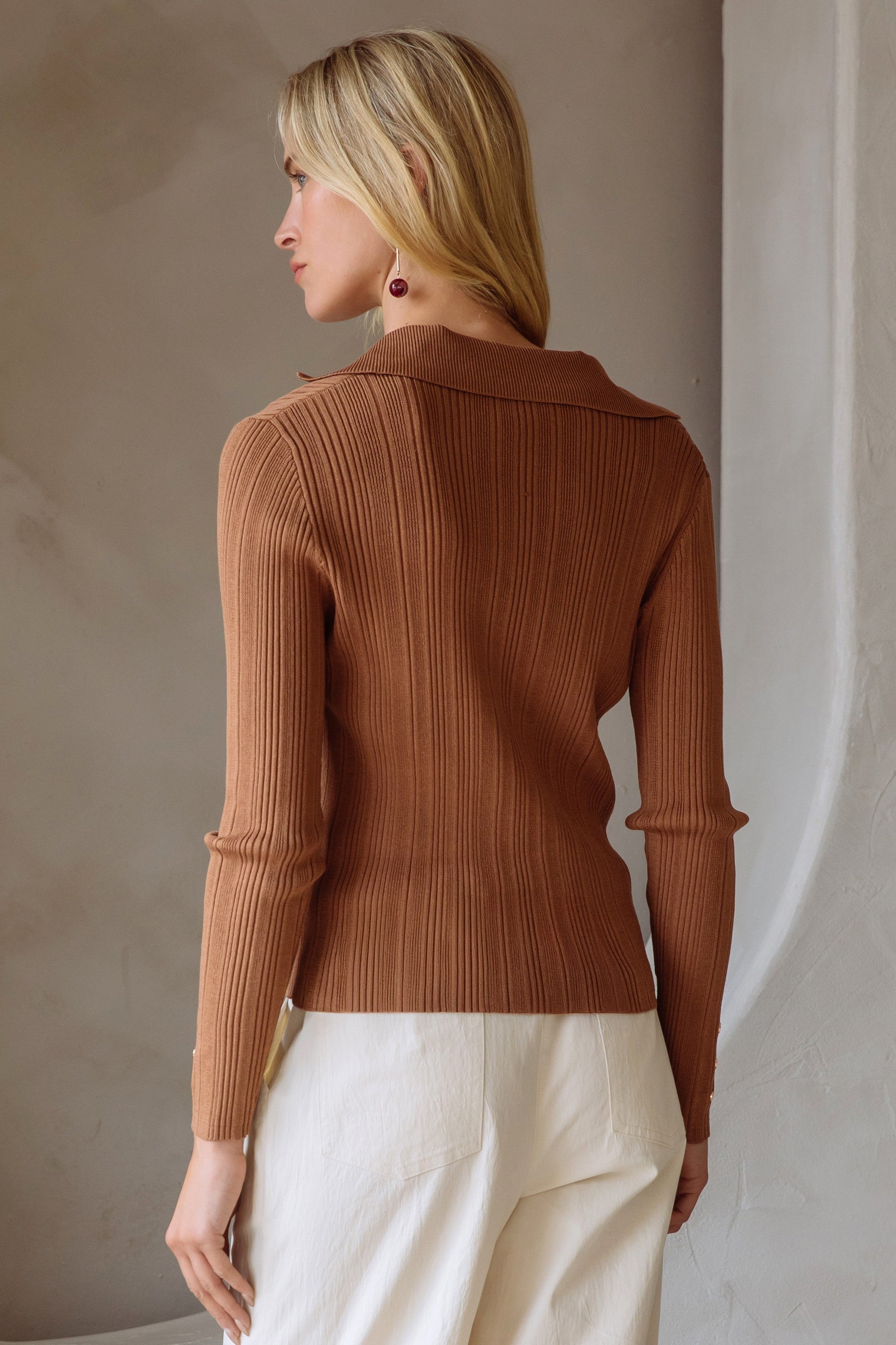 Brown Ribbed Pauline Top