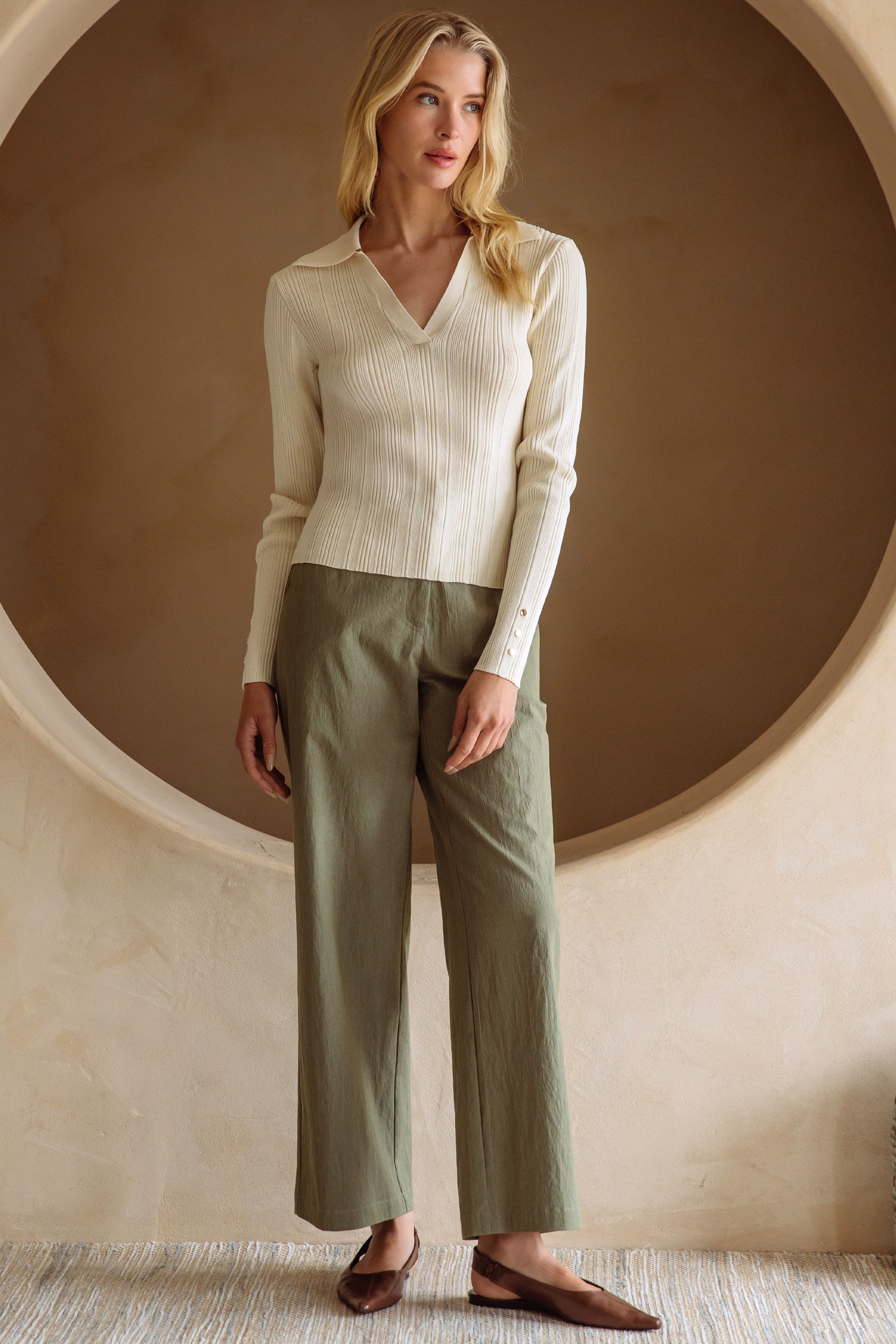Cream Ribbed Pauline Top