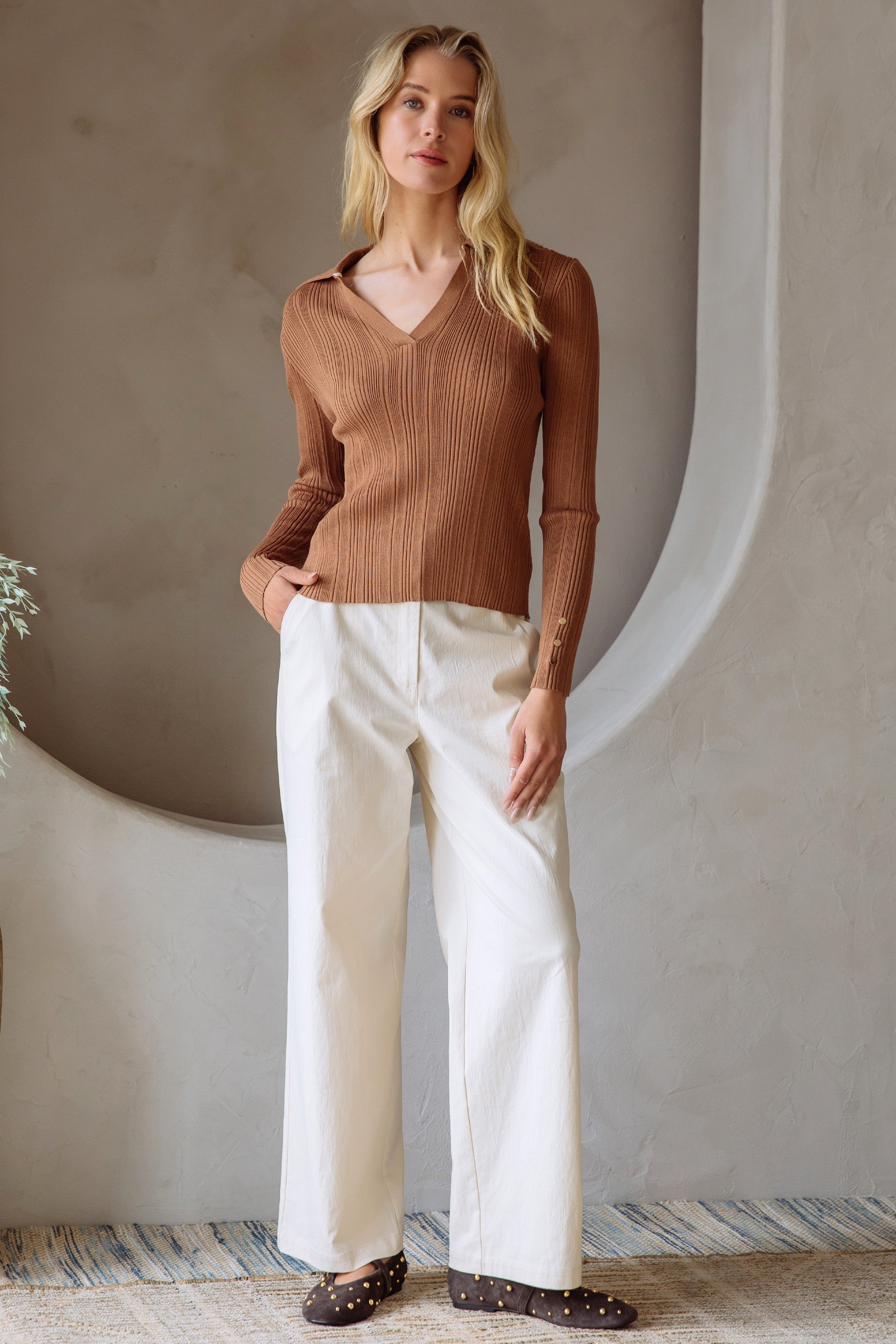Brown Ribbed Pauline Top