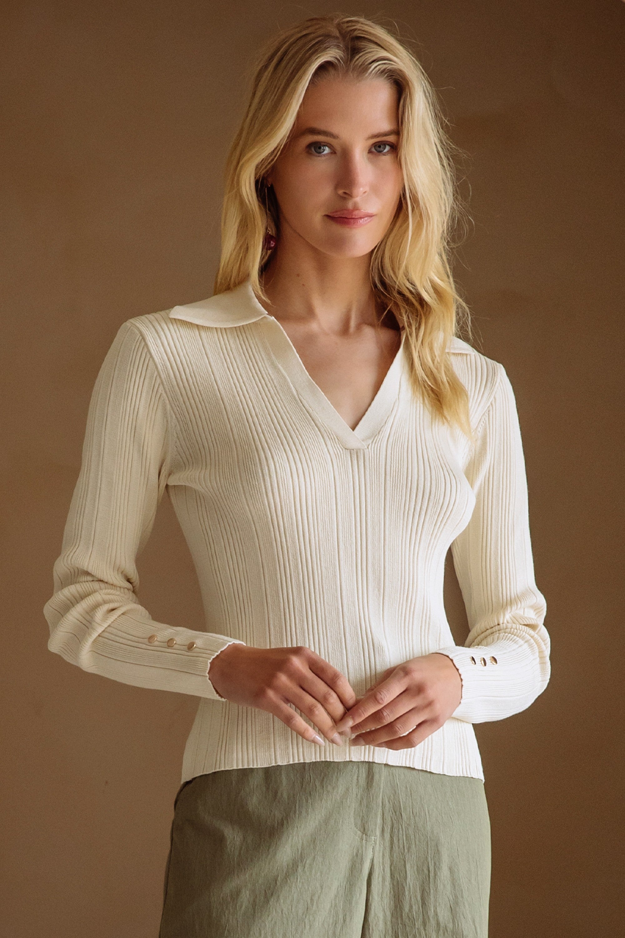 Cream Ribbed Pauline Top