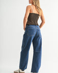 Dark Denim Barrel Jean With Seams