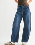 Dark Denim Barrel Jean With Seams