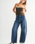 Dark Denim Barrel Jean With Seams