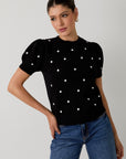 White & Black Dot Maya Sweater Top