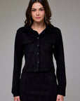 Suede Black Shrunken Suede Button-Up