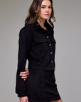 Suede Black Shrunken Suede Button-Up