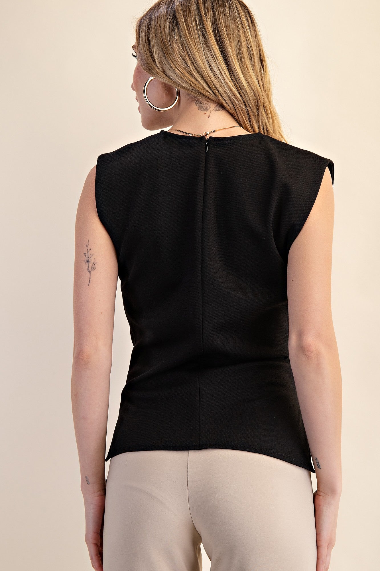 Black Thea Asymmetrical Pleated Top