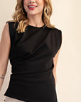 Black Thea Asymmetrical Pleated Top