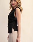 Black Thea Asymmetrical Pleated Top